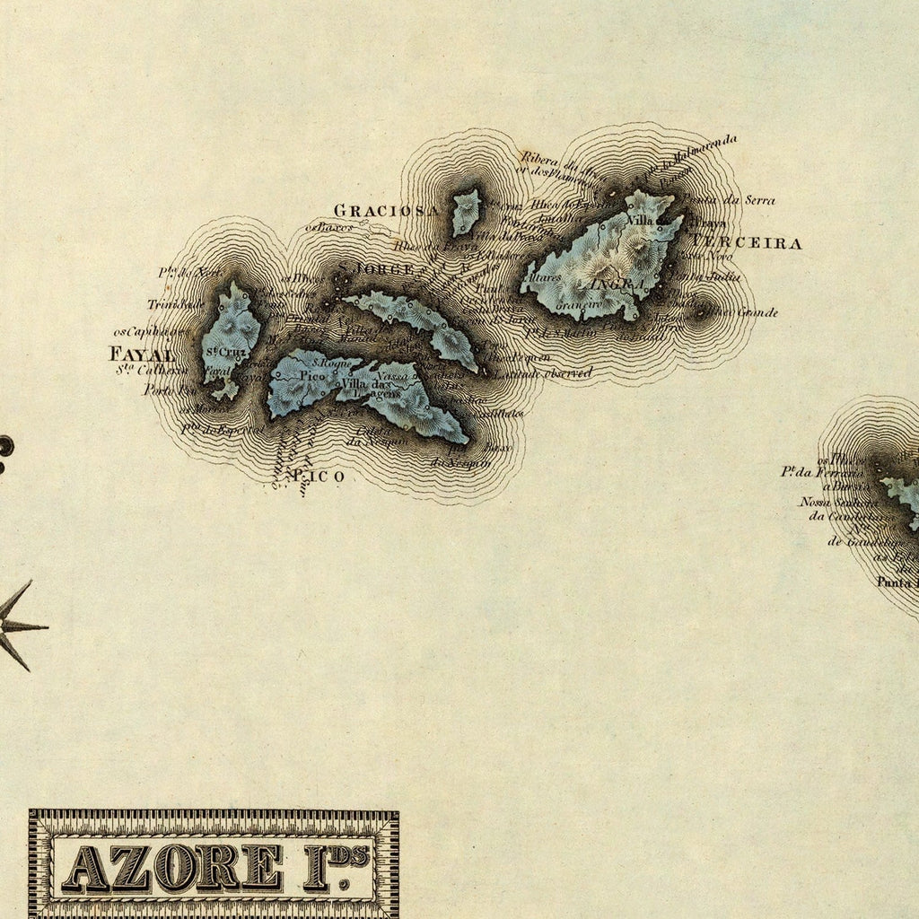 Vintage Map of Azore Islands, 1823