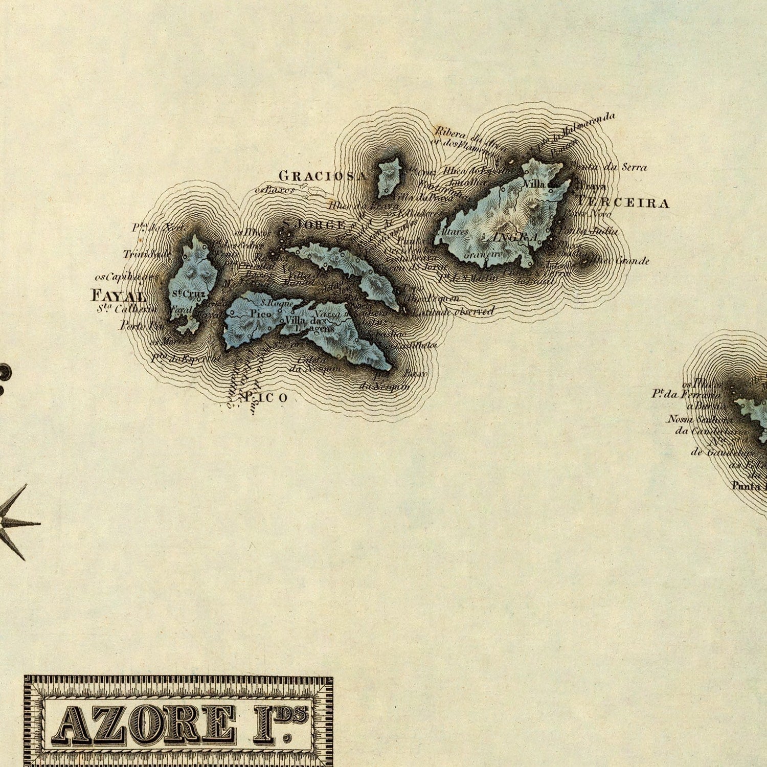 Vintage Map of Azore Islands, 1823
