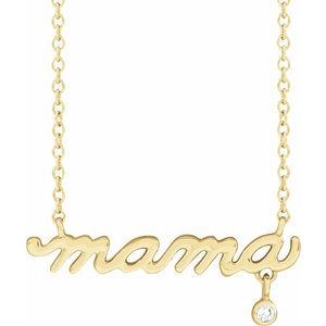 14K Yellow Gold .015 CT Natural Diamond Mama 18" Necklace
