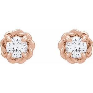14K Rose Gold 5.5 mm Natural White Sapphire Claw-Prong Rope Earrings