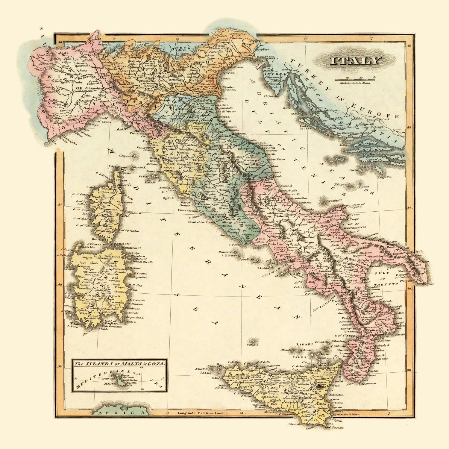 Vintage Map of Italy 1823