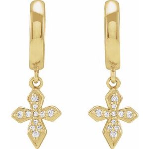 14K Yellow Gold 1/10 CTW Natural Diamond Cross Hoop Earrings – image 2