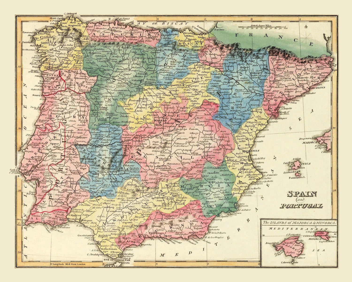 Vintage Map of Portugal 1823