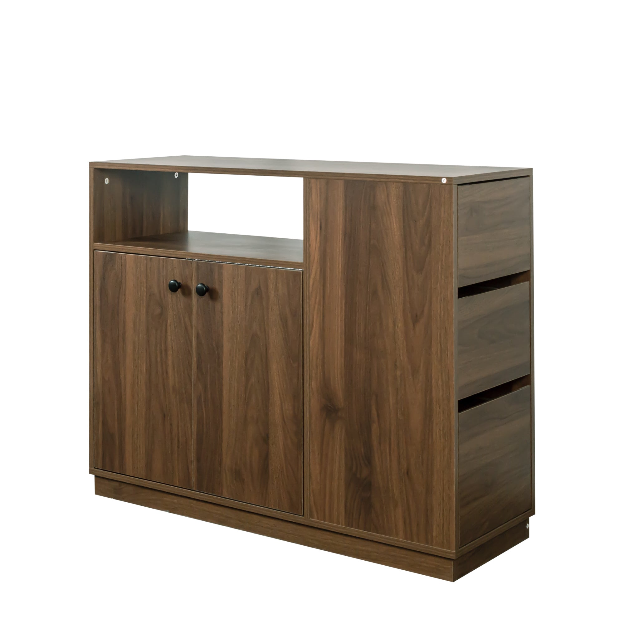 Kitchen Sideboard, Small  Countertop Organizer, Tabletop Cabinet with 2 Glass Sliding Door,3 Side Drawers & 1 small display shelves, Counter Cabinet for Kitchen, Living Room, Dinning Area