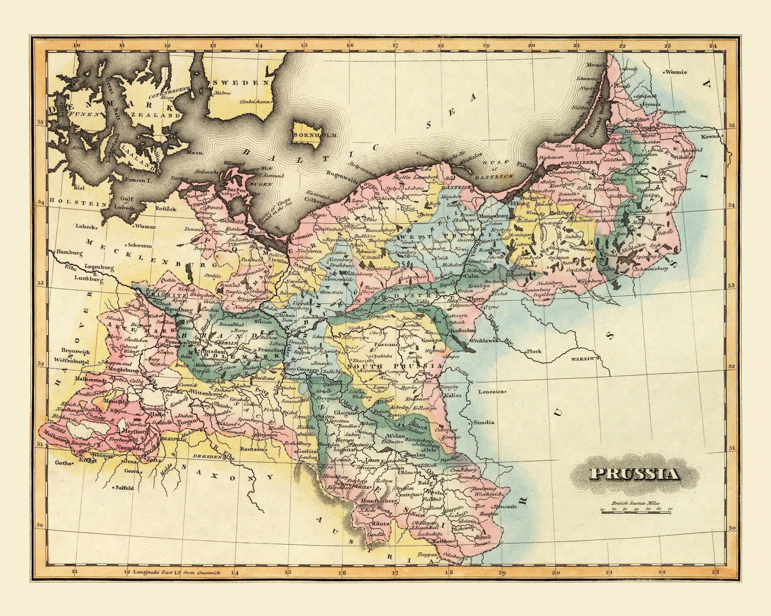 Vintage Map of Prussia 1823