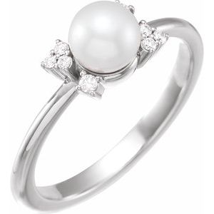 Platinum Cultured White Akoya Pearl & .07 CTW Natural Diamond Ring