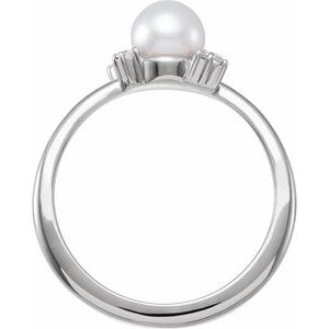 Platinum Cultured White Akoya Pearl & .07 CTW Natural Diamond Ring