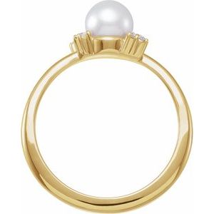 14K Yellow Gold Cultured White Akoya Pearl & .07 CTW Natural Diamond Ring