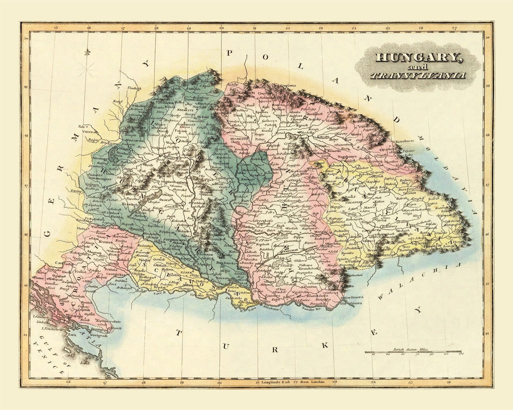 Vintage Map of Hungary 1823