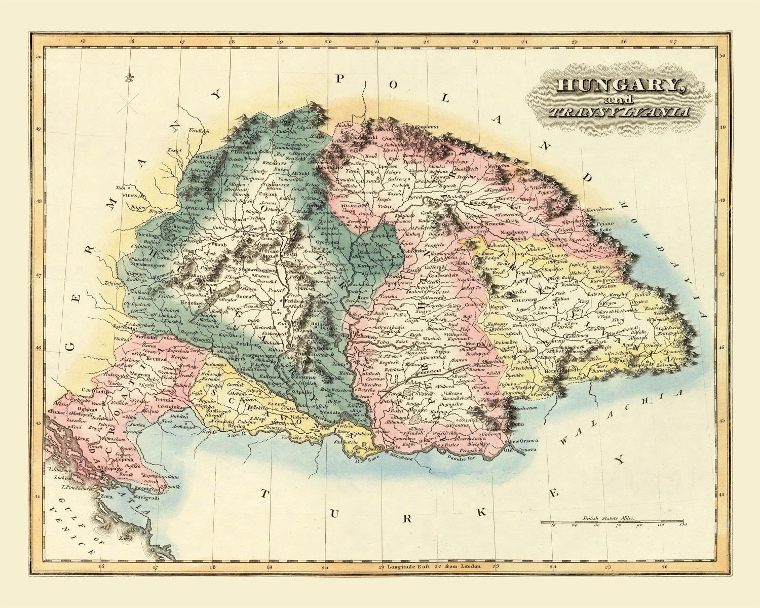 Vintage Map of Hungary 1823