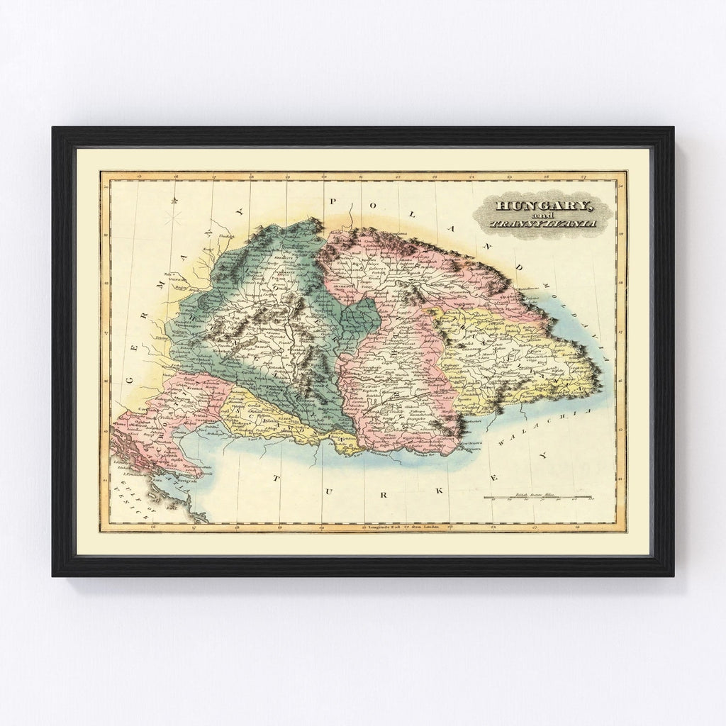Vintage Map of Hungary 1823