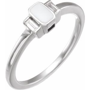 14K White Gold .08 CTW Natural Diamond & White Enamel Ring