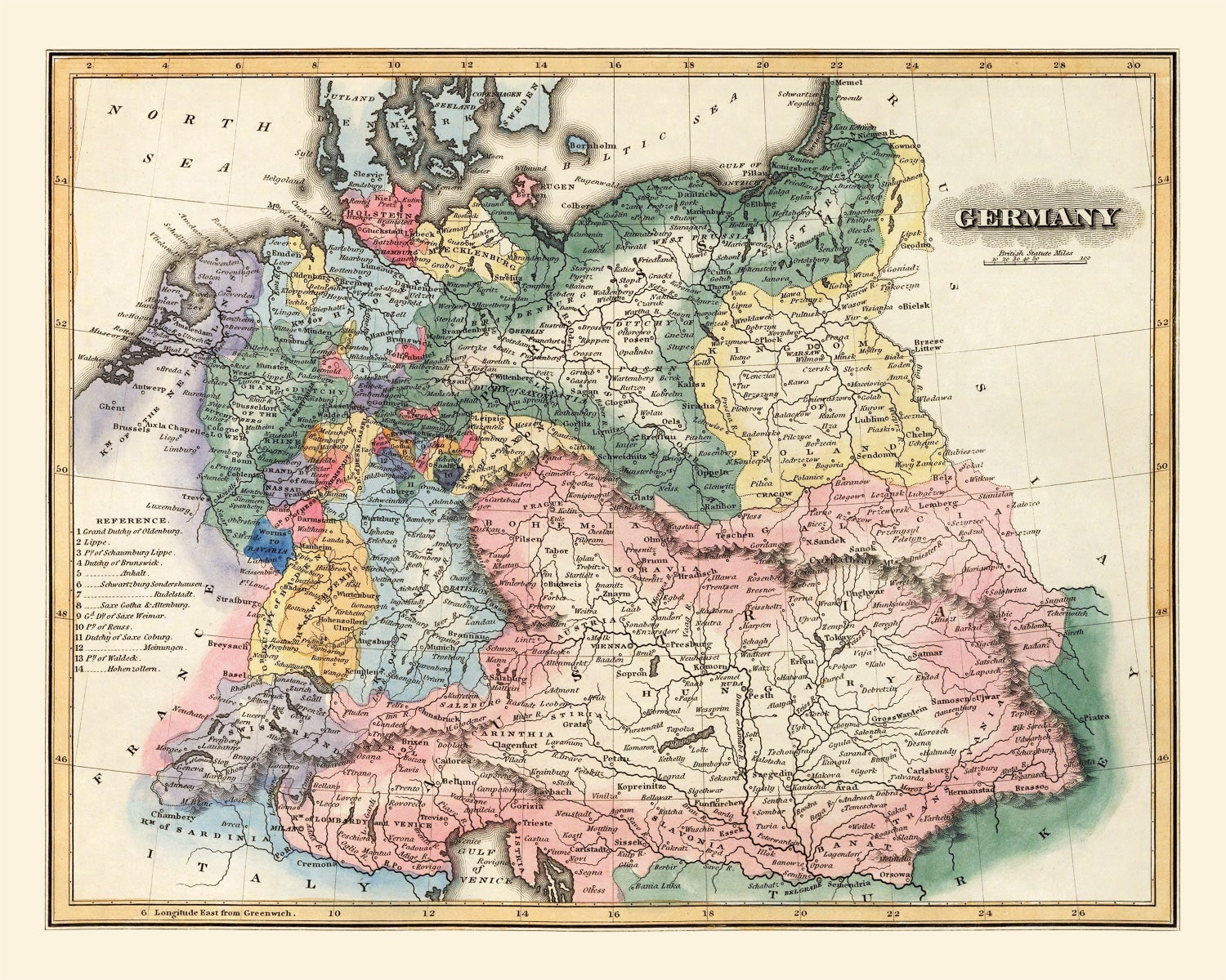 Vintage Map of Germany 1823