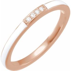 14K Rose Gold .03 CTW Natural Diamond & White Enamel Stackable Ring