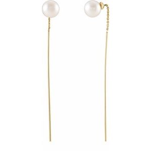 14K Yellow Gold Cultured White Freshwater Pearl Threader Earrings