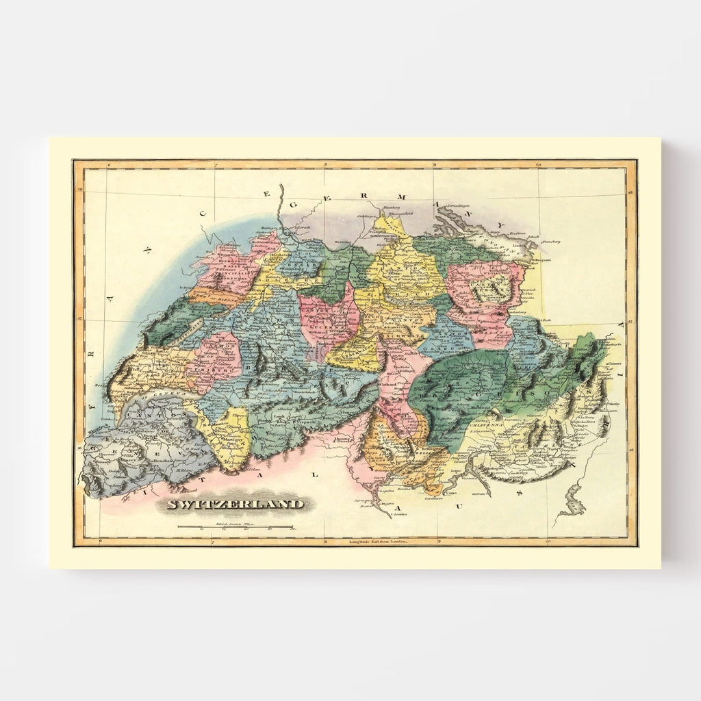 Vintage Map of Switzerland 1823