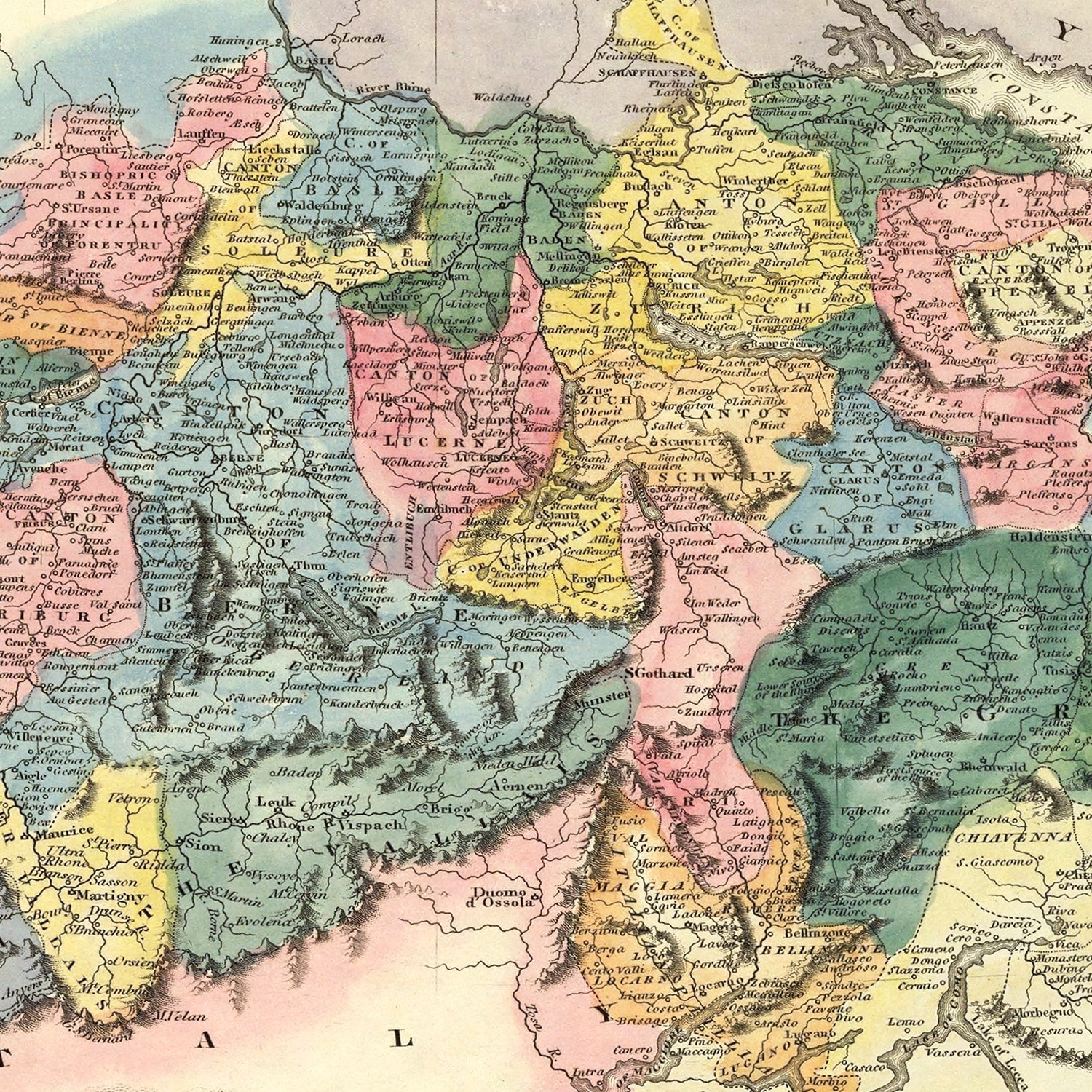 Vintage Map of Switzerland 1823