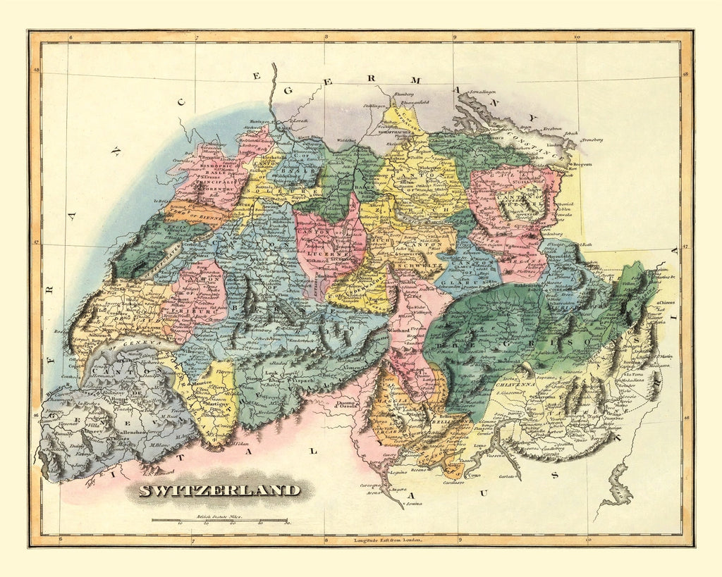 Vintage Map of Switzerland 1823