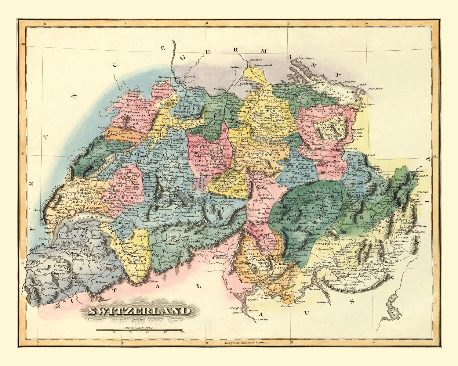 Vintage Map of Switzerland 1823