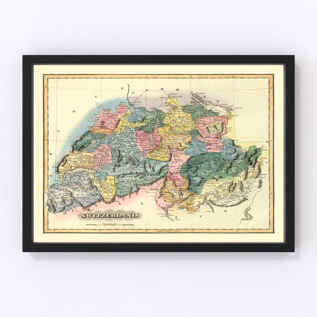 Vintage Map of Switzerland 1823