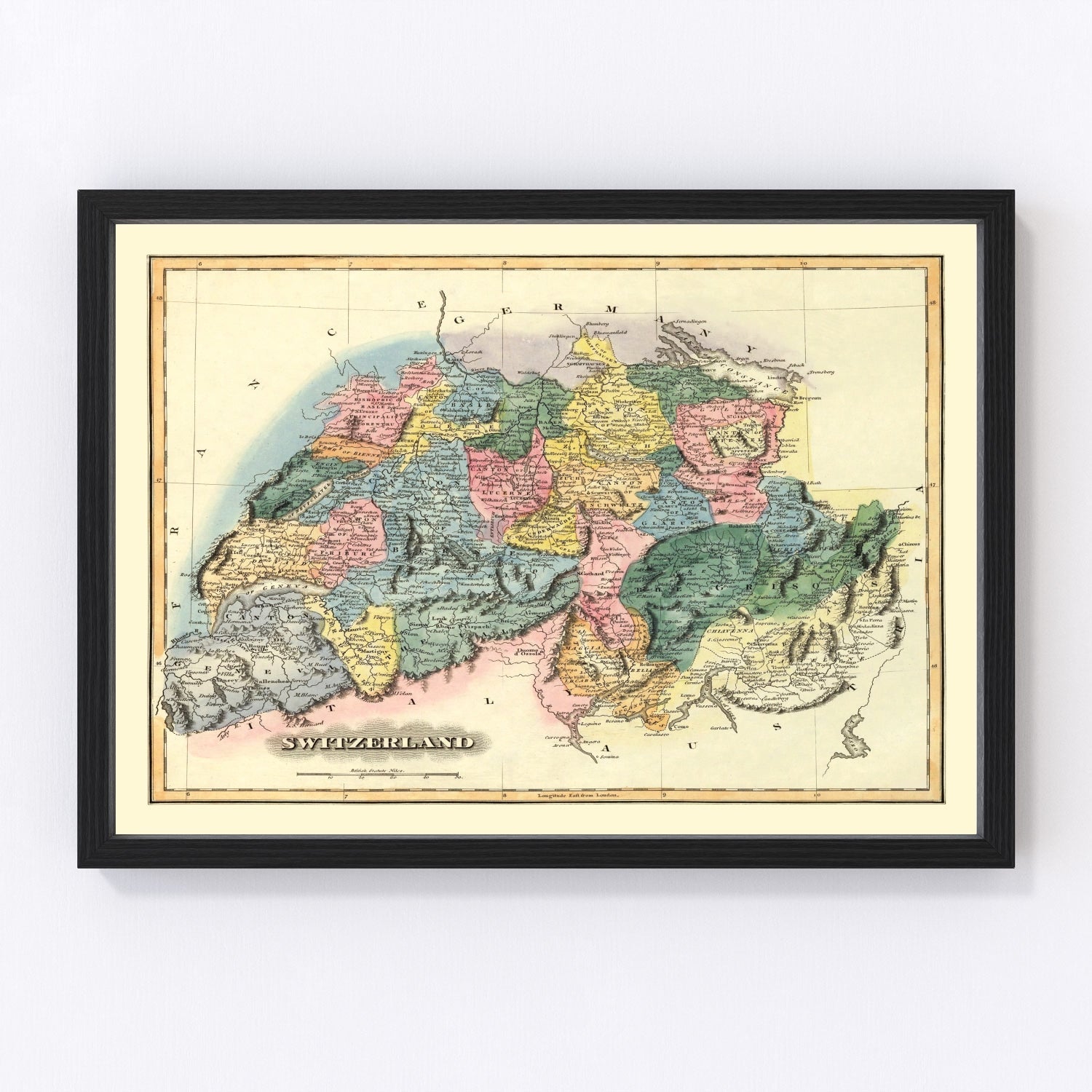 Vintage Map of Switzerland 1823