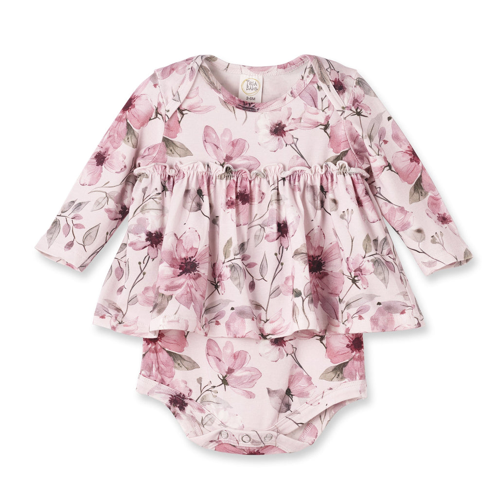 Watercolor Floral Skirted Baby Bodysuit - Bamboo