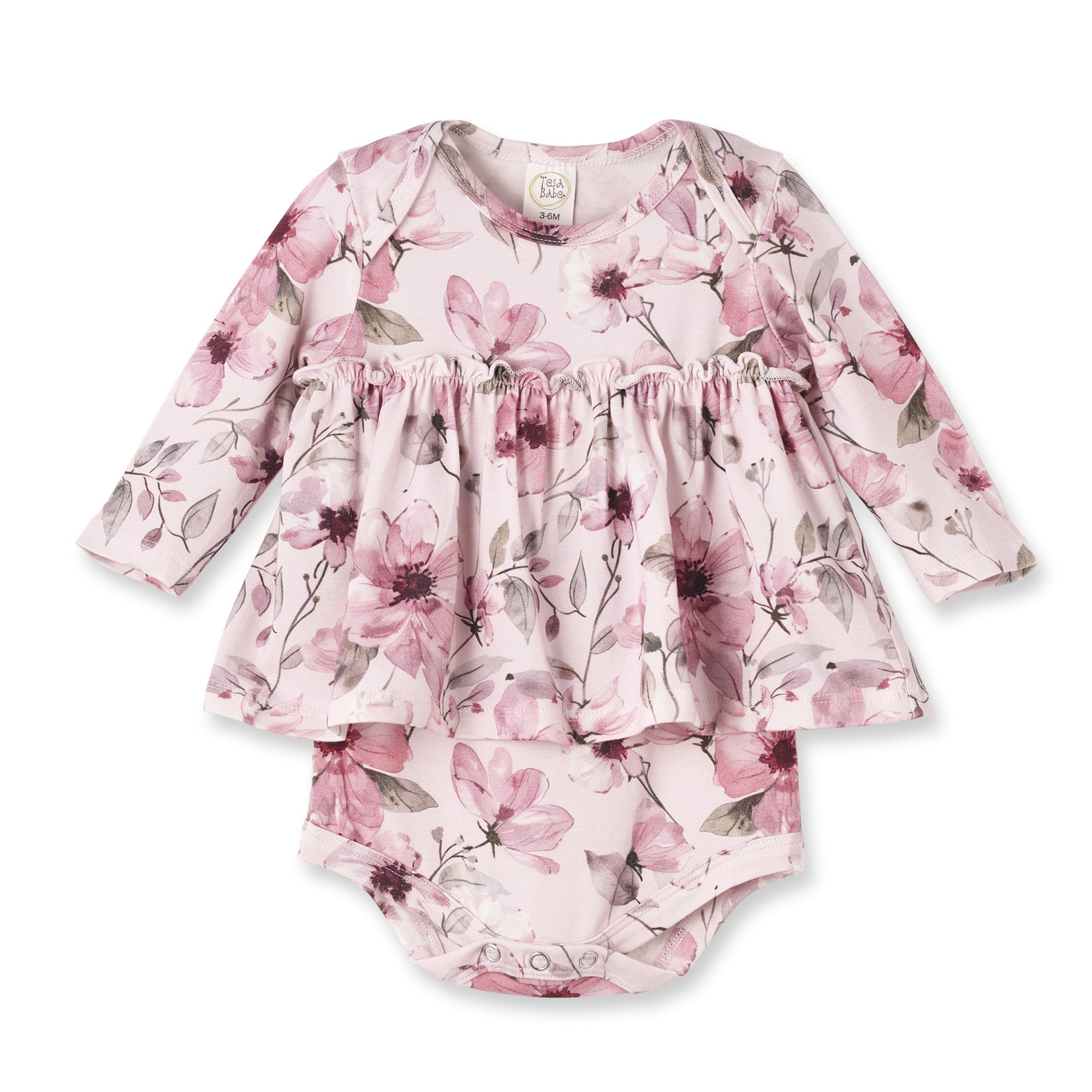Watercolor Floral Skirted Baby Bodysuit - Bamboo