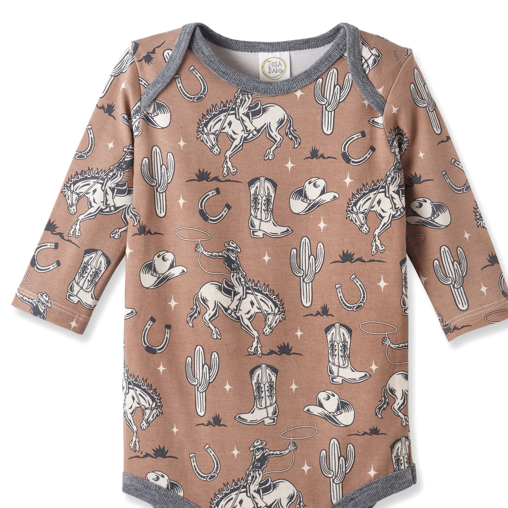 Wild Wrangler/Brown Western Cowboy Bamboo Baby Boy Bodysuit