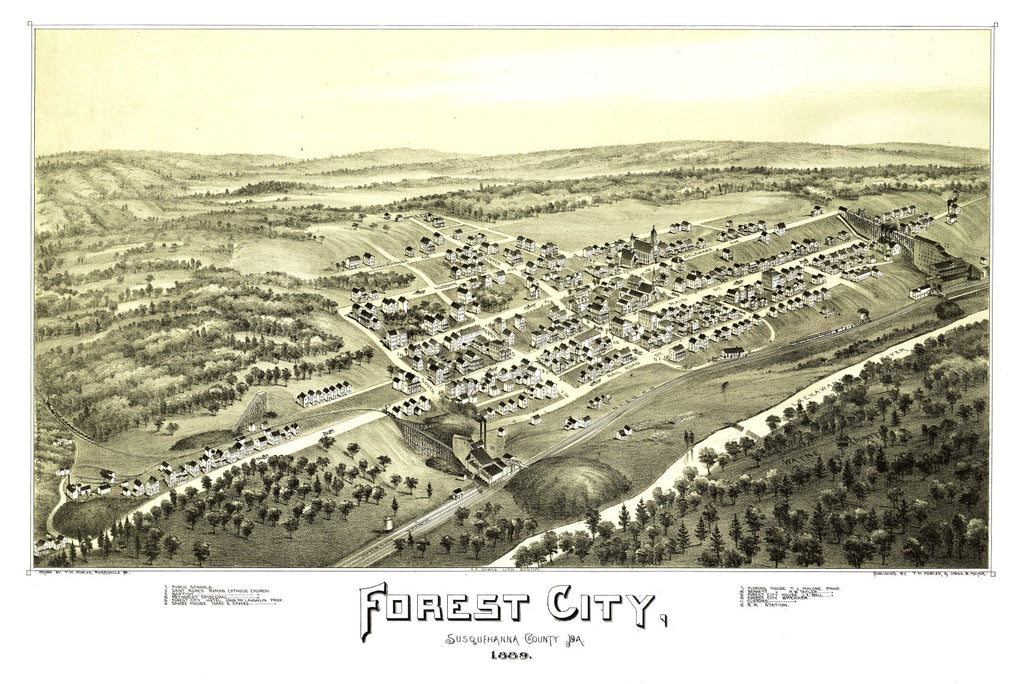 Vintage Map of Forest City, Pennsylvania 1889