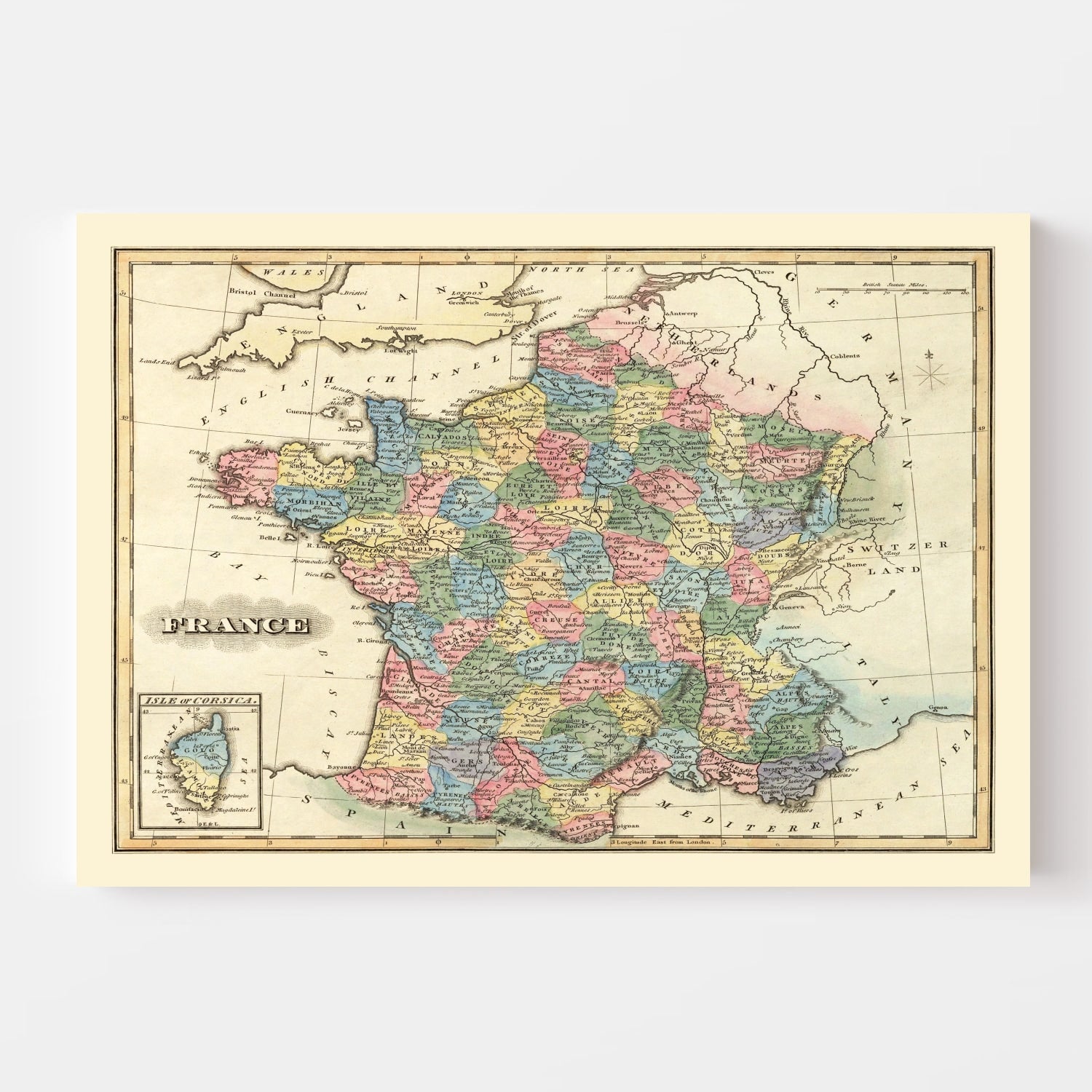 Vintage Map of France 1823