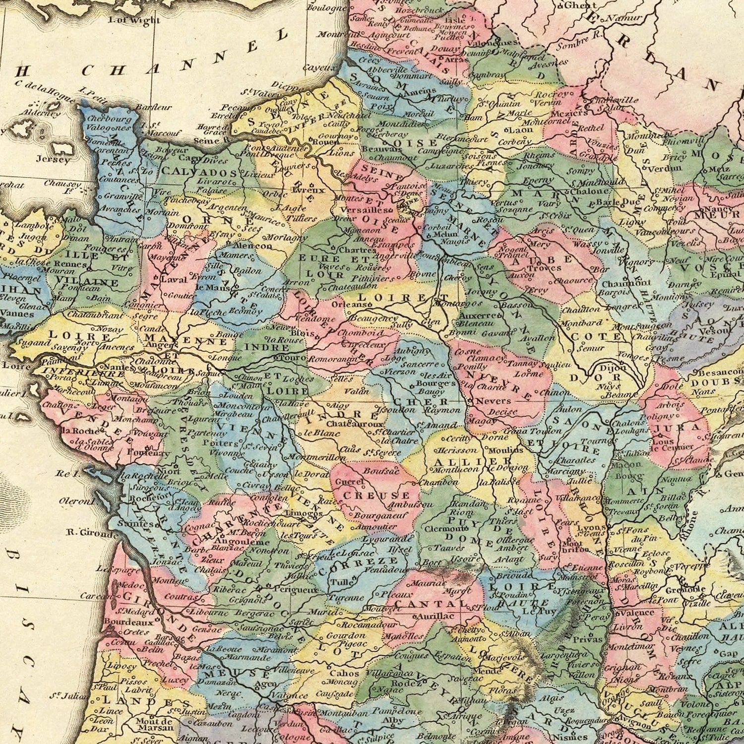 Vintage Map of France 1823