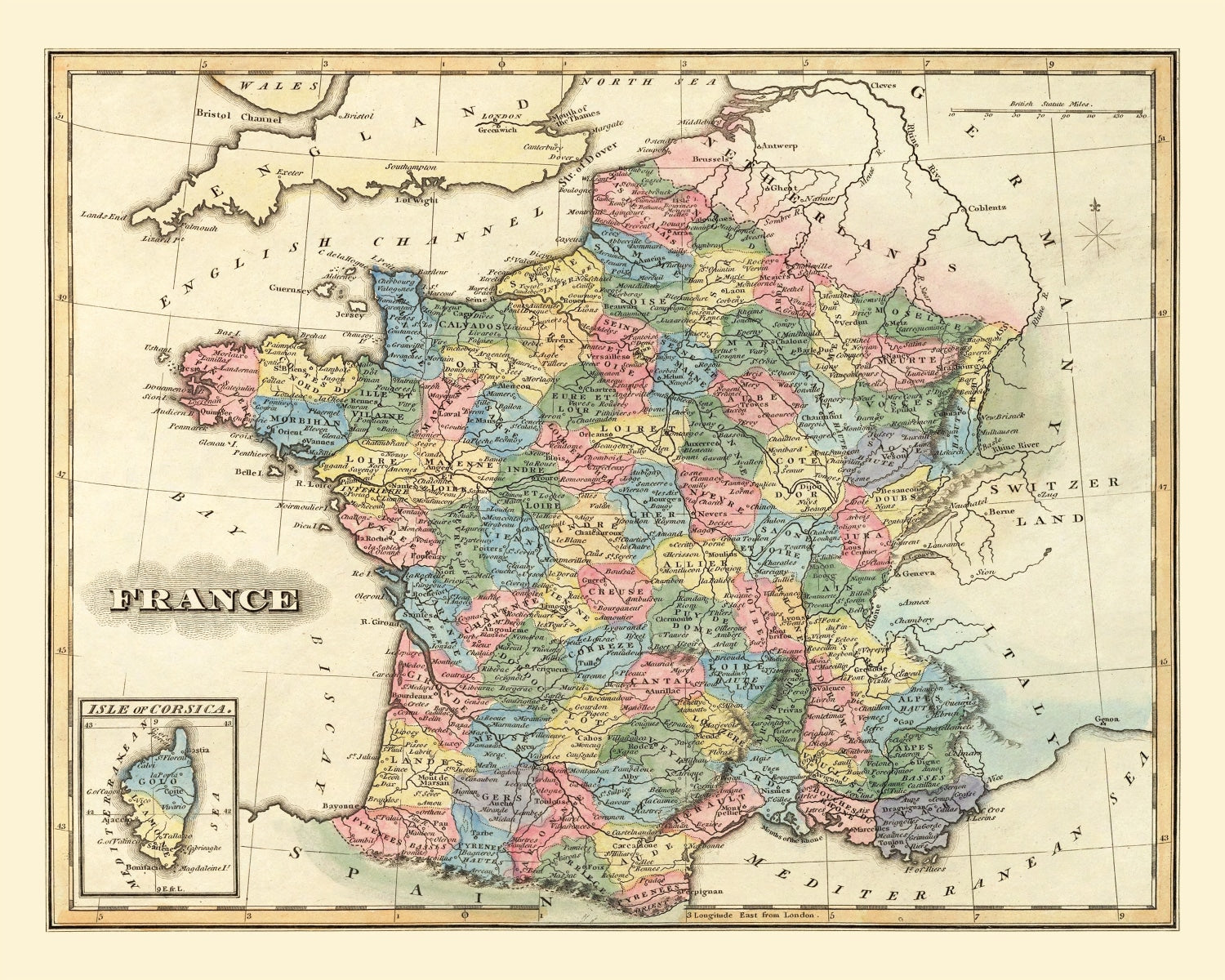 Vintage Map of France 1823