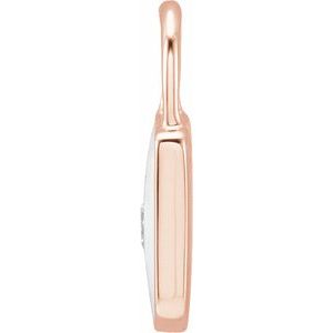 14K Rose .035 CT Natural  Diamond & White Enamel Lock Charm/Pendant