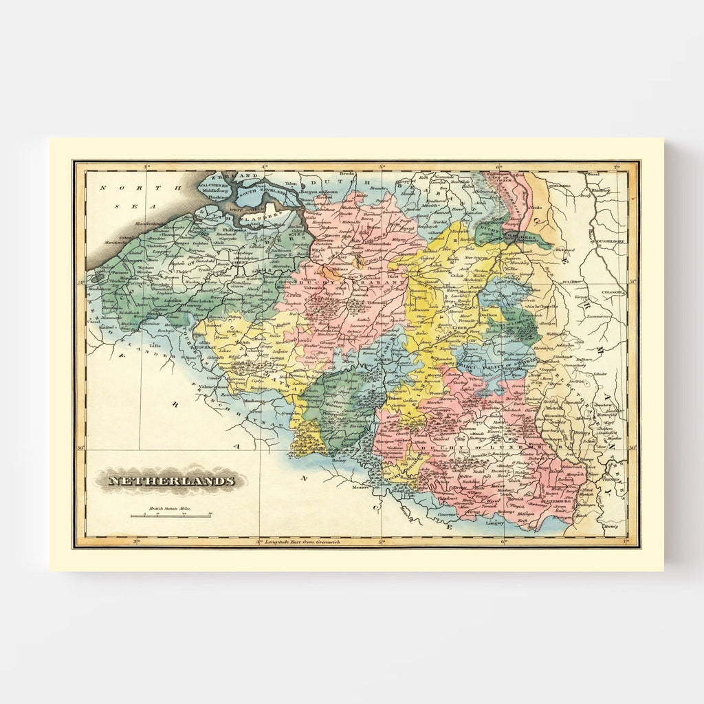 Vintage Map of Netherlands 1823