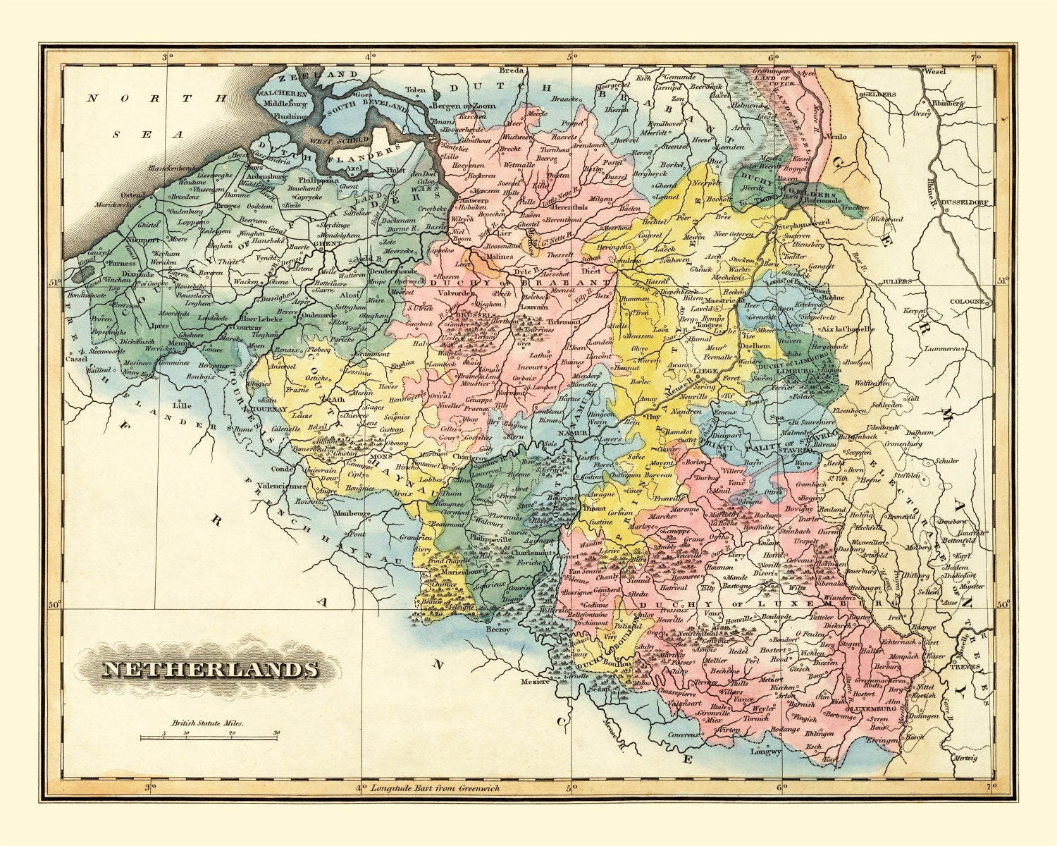 Vintage Map of Netherlands 1823