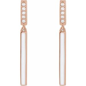 14K Rose Gold .06 CTW Natural Diamond & White Enamel Bar Earrings – image 2