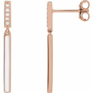14K Rose Gold .06 CTW Natural Diamond & White Enamel Bar Earrings