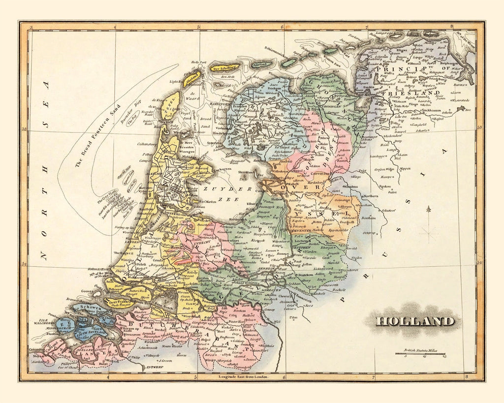Vintage Map of Holland 1823