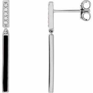 14K White Gold .06 CTW Natural Diamond & Black Enamel Bar Earrings