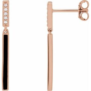 14K Rose Gold .06 CTW Natural Diamond & Black Enamel Bar Earrings