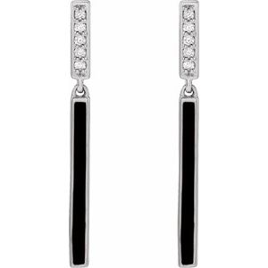 14K White Gold .06 CTW Natural Diamond & Black Enamel Bar Earrings – image 2