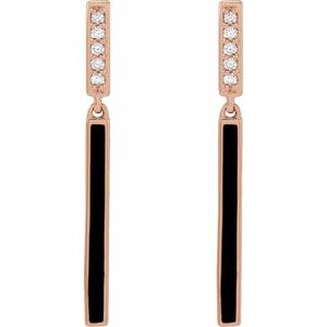 14K Rose Gold .06 CTW Natural Diamond & Black Enamel Bar Earrings – image 2