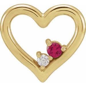 14K Yellow Gold Natural Ruby & .015 CT Natural Diamond Heart Pendant