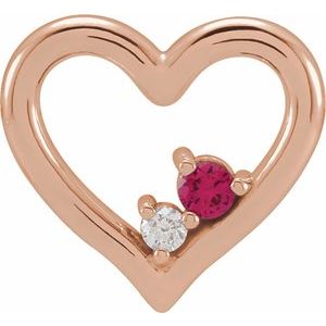 14K Rose Gold Natural Ruby & .015 CT Natural Diamond Heart Pendant
