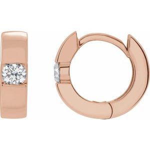 14K Rose Gold 1/8 CTW Natural Diamond Hinged Huggie Hoop Earrings