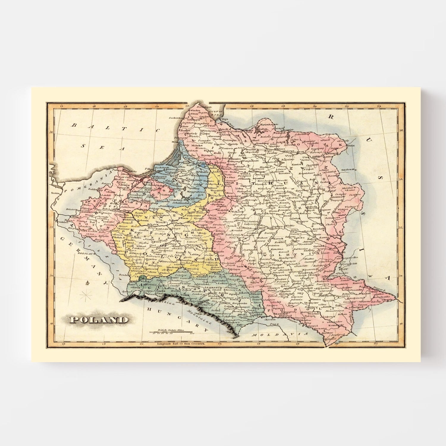 Vintage Map of Poland 1823