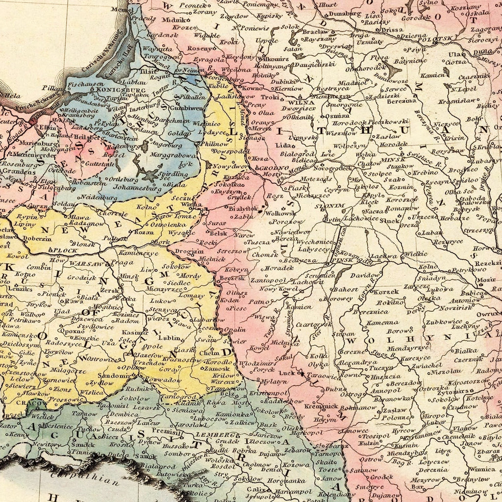 Vintage Map of Poland 1823