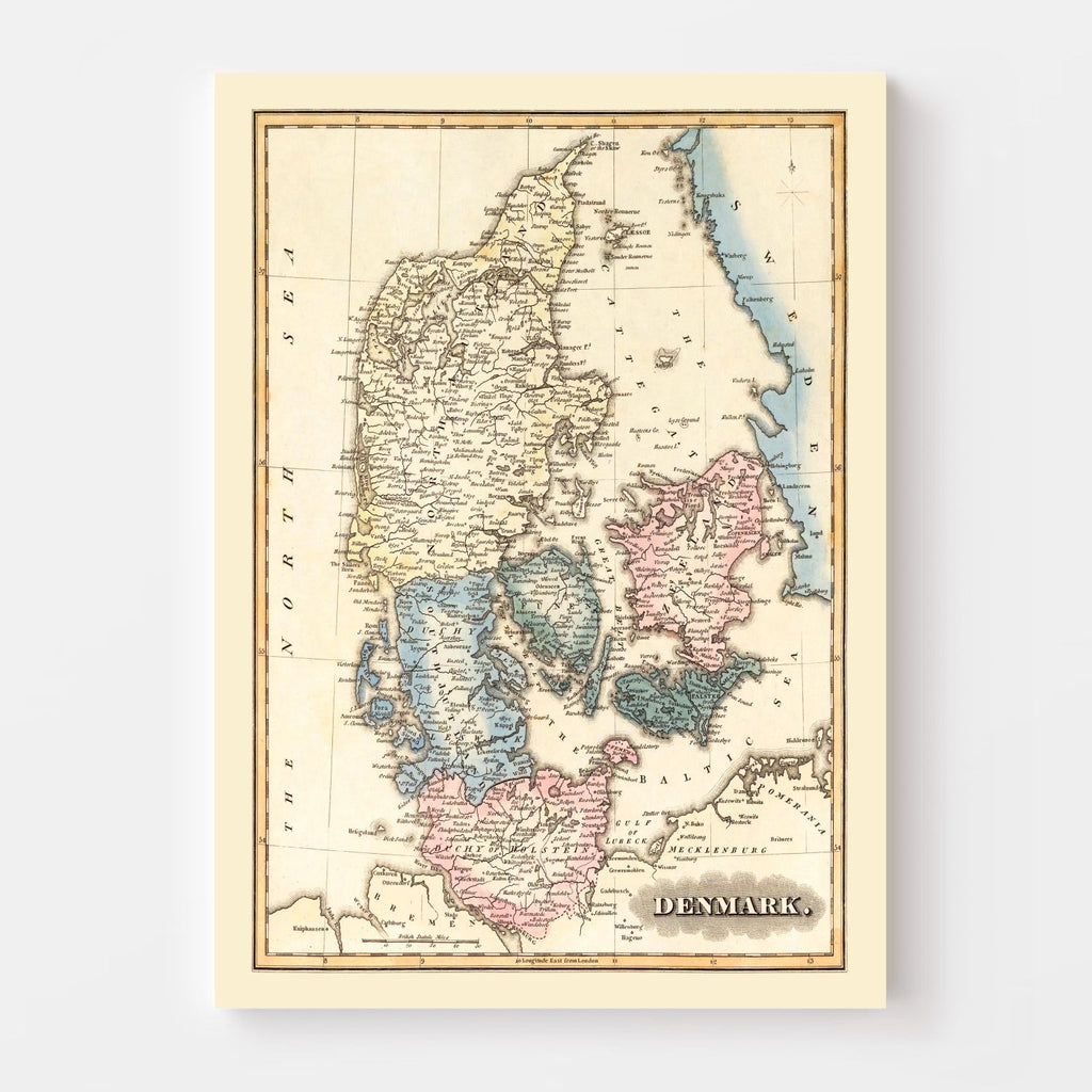 Vintage Map of Denmark 1823