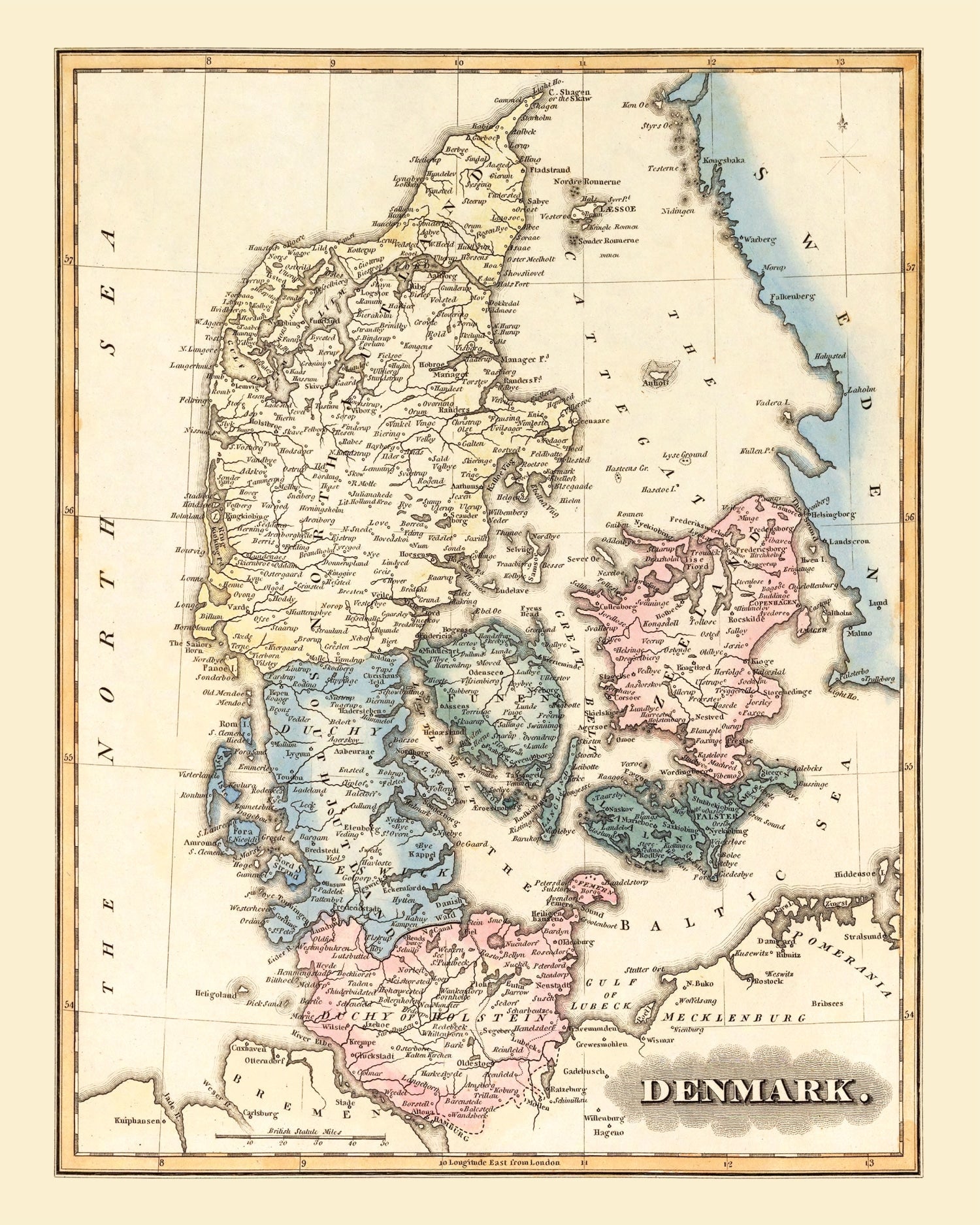 Vintage Map of Denmark 1823