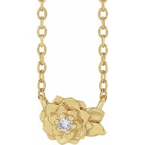 14K Yellow Gold .015 CT Natural Diamond Flower 16-18" Necklace
